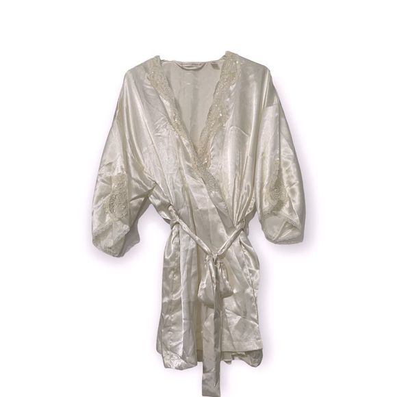 Vintage Victoria’s Secret Lingerie Set Ivory Chamise and Kimono Set Sz Large - Picture 3 of 14